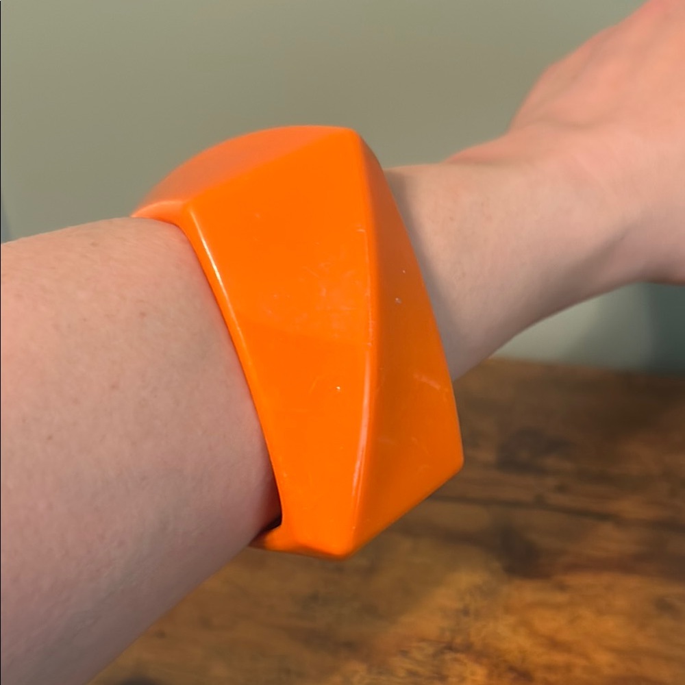 Vintage Plastic Bangle Bracelet, Orange, Square, Asymmetrical, Retro, Boho